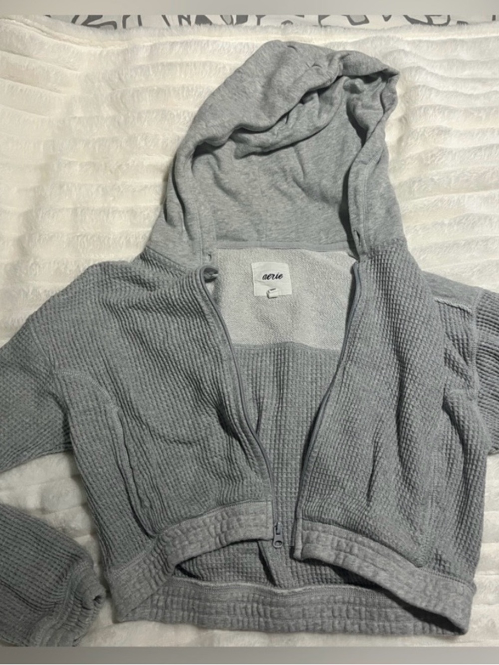 aerie Light Gray Waffle Knit Hooded Zip XS